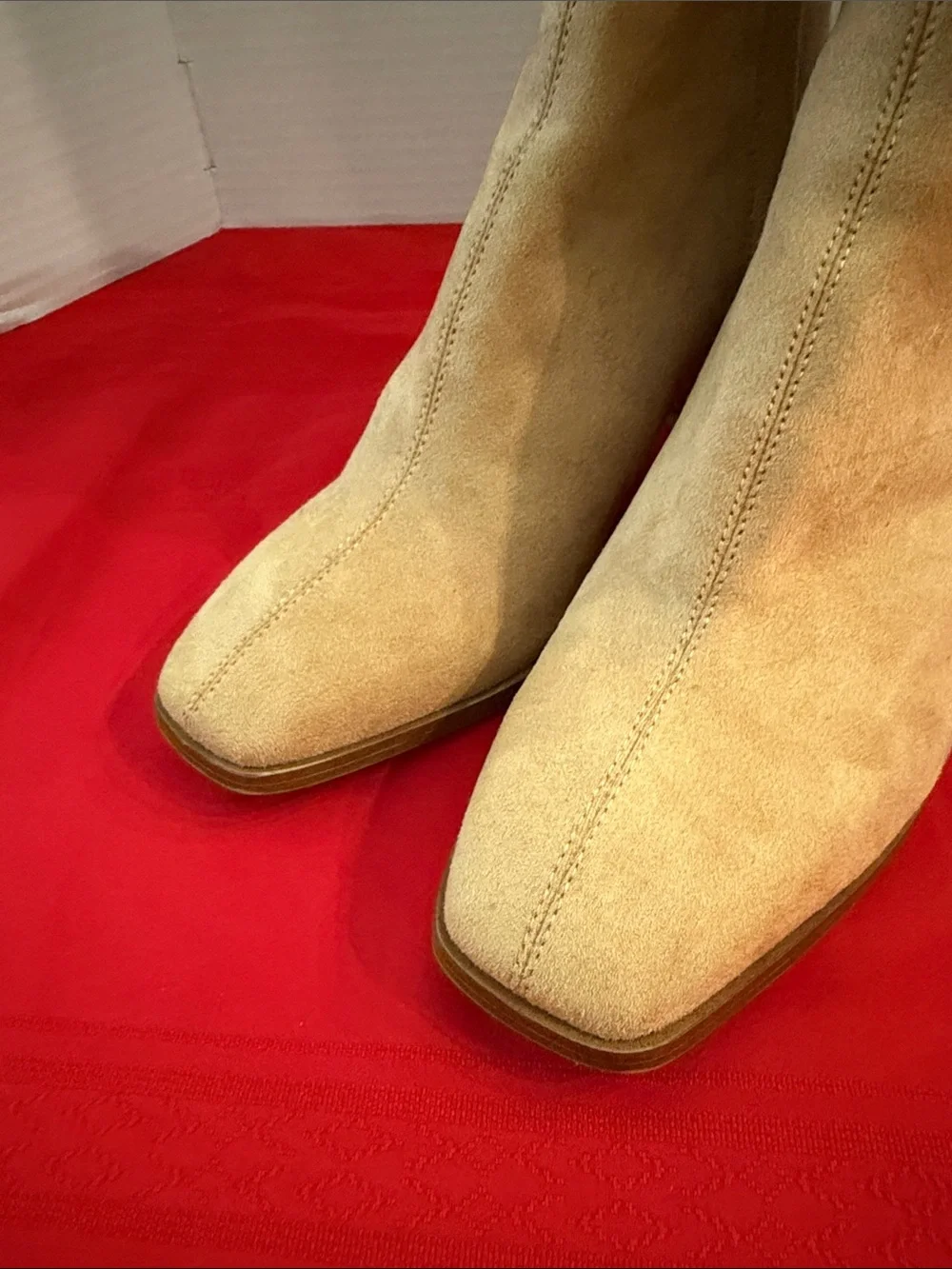 H&M Ankle Boots -Women's Camel Square Toe Suede Block Heel  Size 9.5